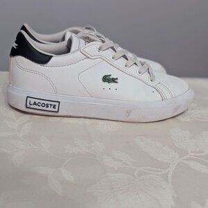 Kids Lacoste Powercourt White Blue Sneakers Size 1 Low Top Vulcanised